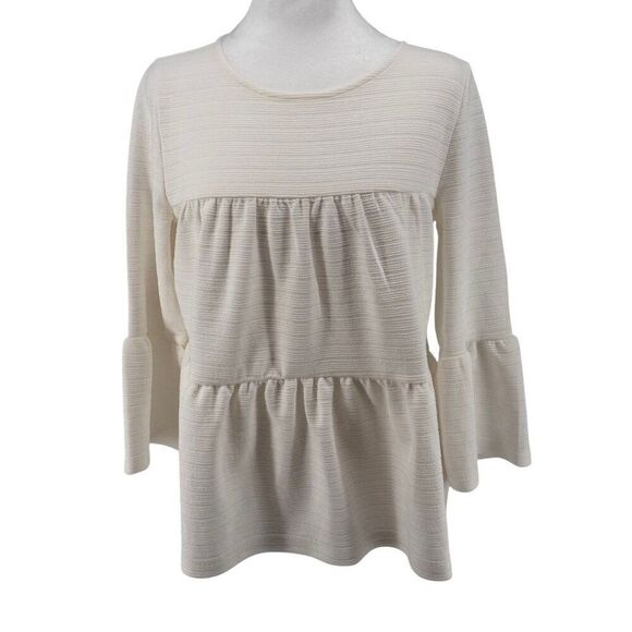 NWT J. Crew Textured Peplum Top Cream Sz S 3/4 Sleeve, Soft, Quiet Luxury - Picture 1 of 8